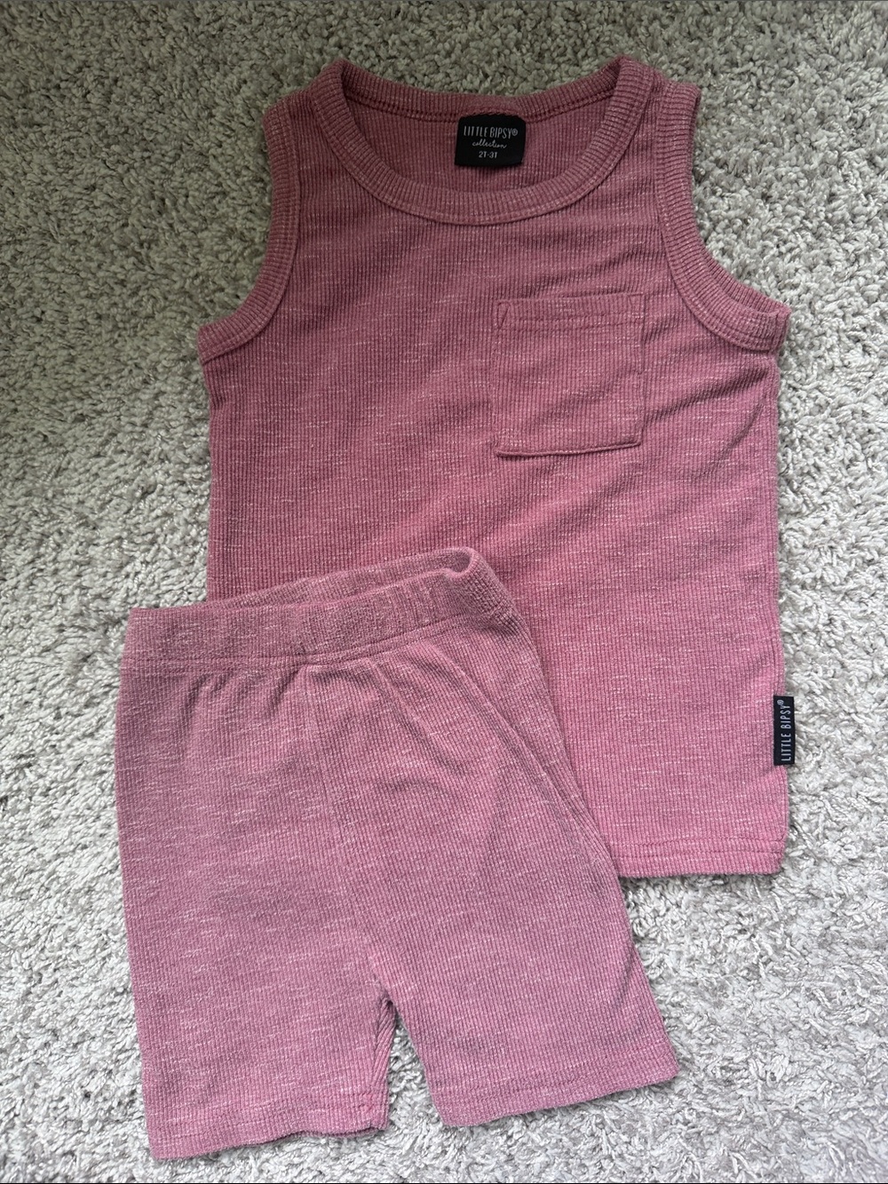 Little Bipsy Pink Ribbed Tank Top and shorts set